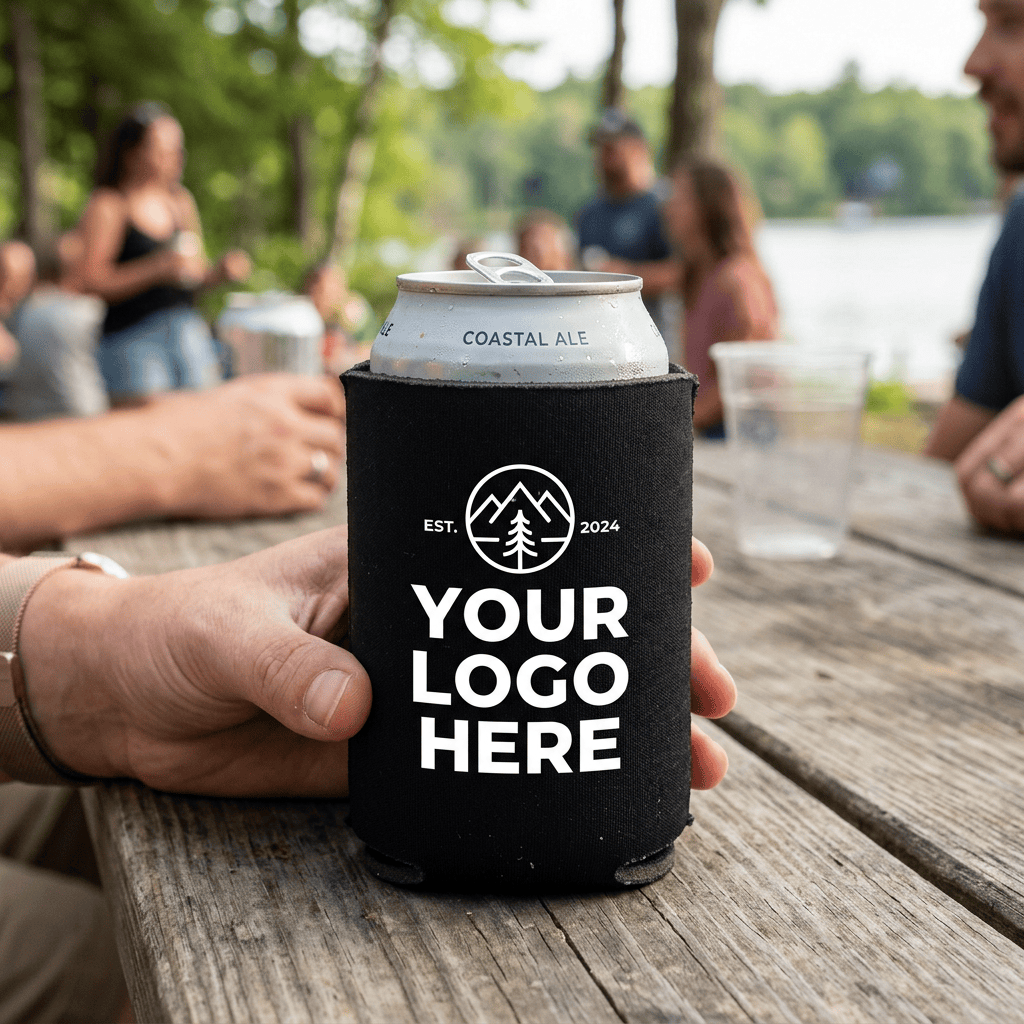 Your Logo Here on a koozie